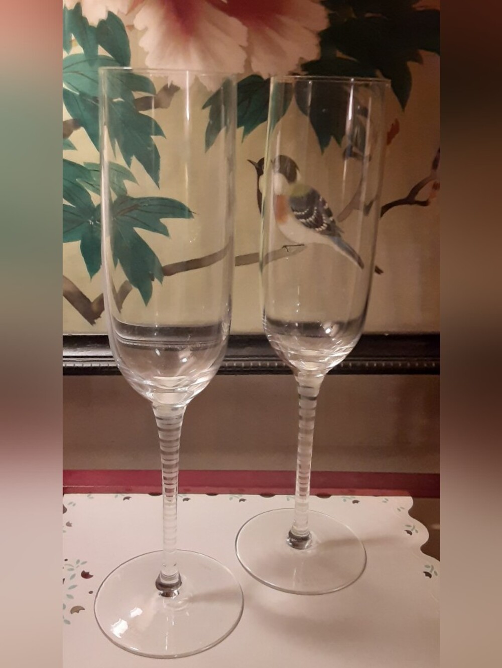 KATE SPADE Champagne Glasses Set Librarian Striped Stems By LENOX 9"
